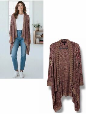 INC NWT Burgundy Multi Chevron Knit Shimmer Longline Cardigan 0X (12W)